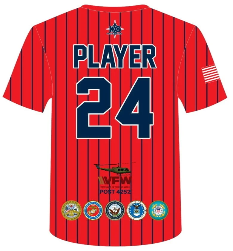 Red pinstripe Bombers jersey, back