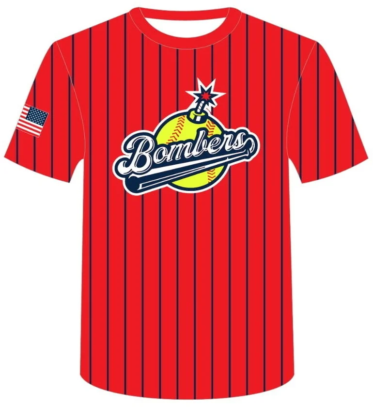Red pinstripe Bombers jersey, front
